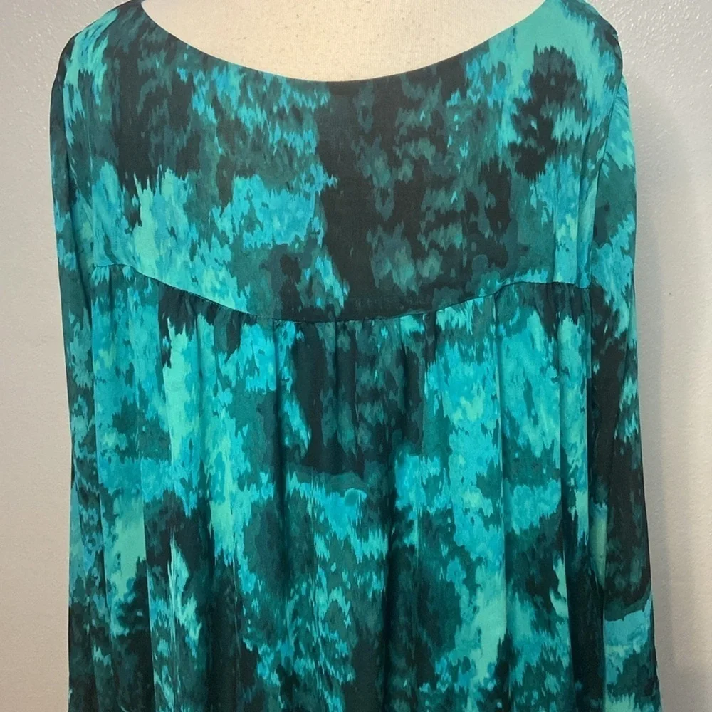 Vince Camuto Long Sleeve Blouse Pleated Front Blue Green L - Picture 4 of 8